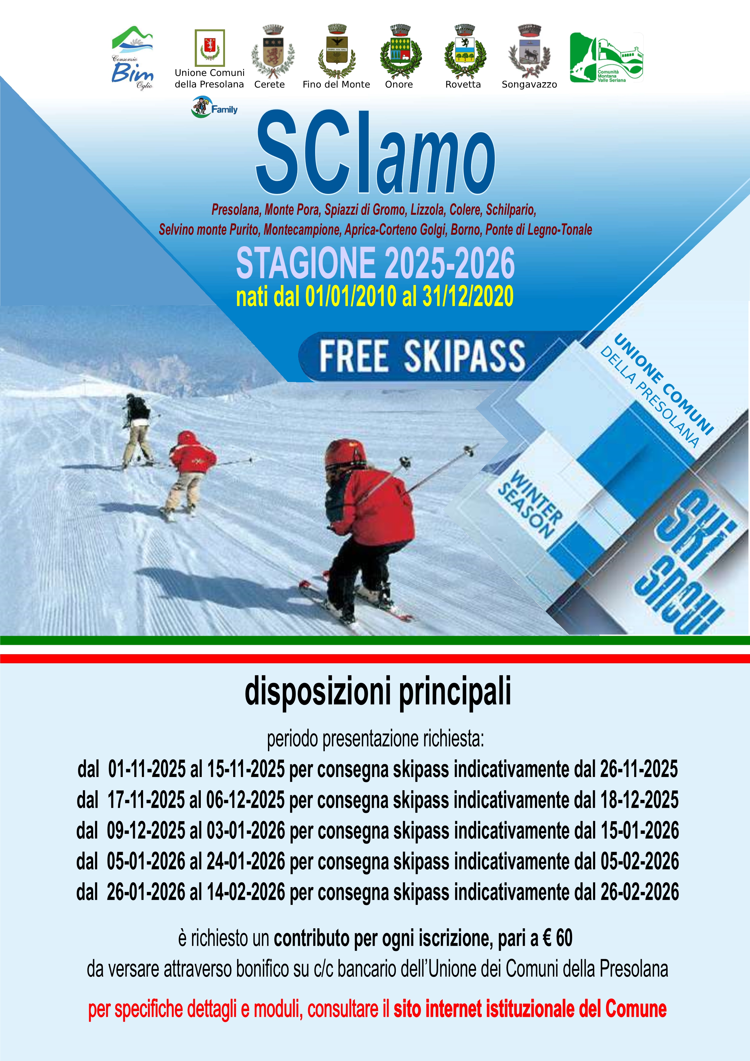 Adesione al Progetto Free Skipass stagione 2025/2026